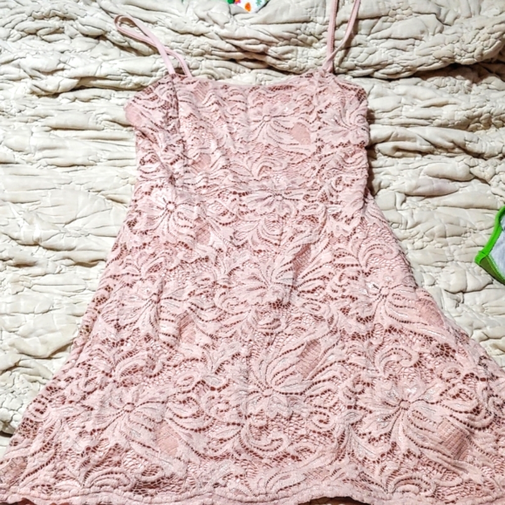 Pastel Pink Sz 6 Lined Lace Strappy Mini Dress